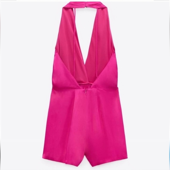 ZARA SATIN EFFECT SHORT JUMPSUIT ROMPER FUCHSIA Pink size L - Picture 11 of 12